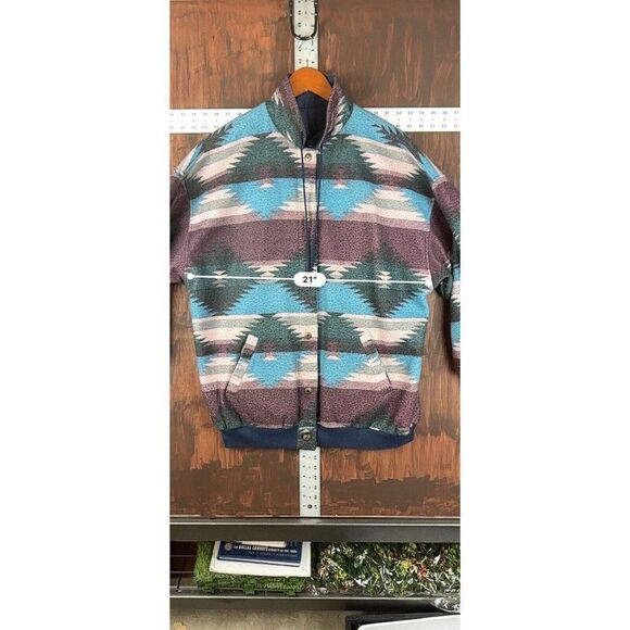 BRAETAN AZTEC SOUTHWESTERN REVERSIBLE COAT RAIN JACKET NAVY MENS LARGE NO TAG - Picture 2 of 9